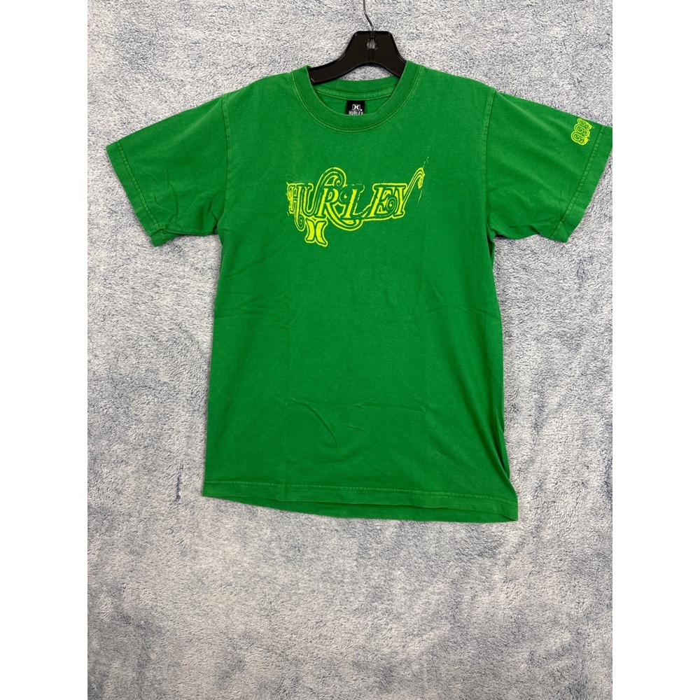 Hurley Mens Graphic T-Shirt Green Short Sleeve Logo Cotton Tee Small 9395‎